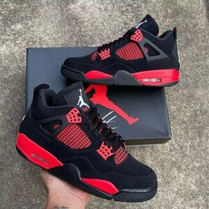 Men's Air Jordan 4 Retro "Red Thunder" Black & Red Sneakers - New With Original